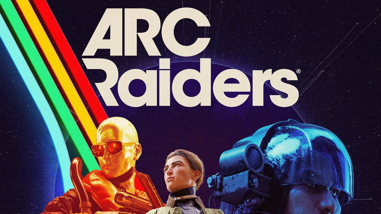 ARC Raiders squad facing a towering machine on a ruined street