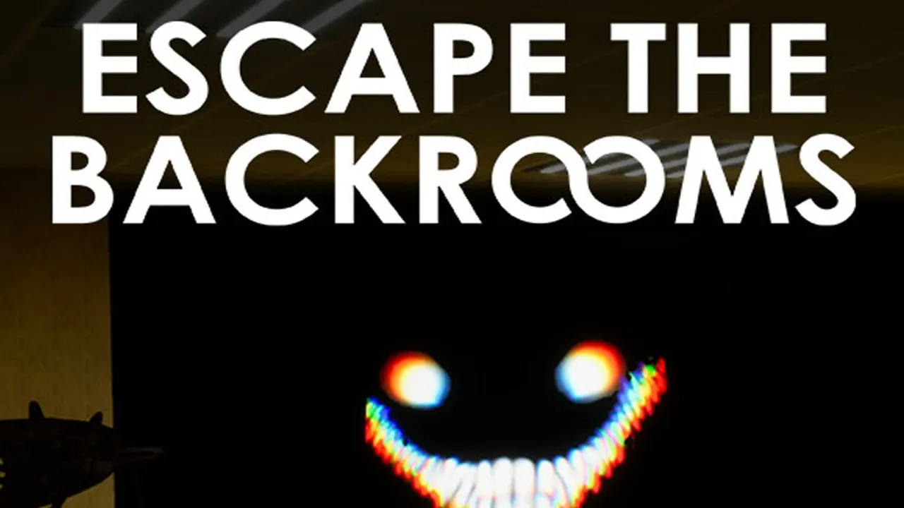Escape the Backrooms yellow hallway with an entity in the distance